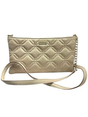 Kate Spade Presley Astor Court Leather Quilted Shoulder Crossbody Bag Taupe